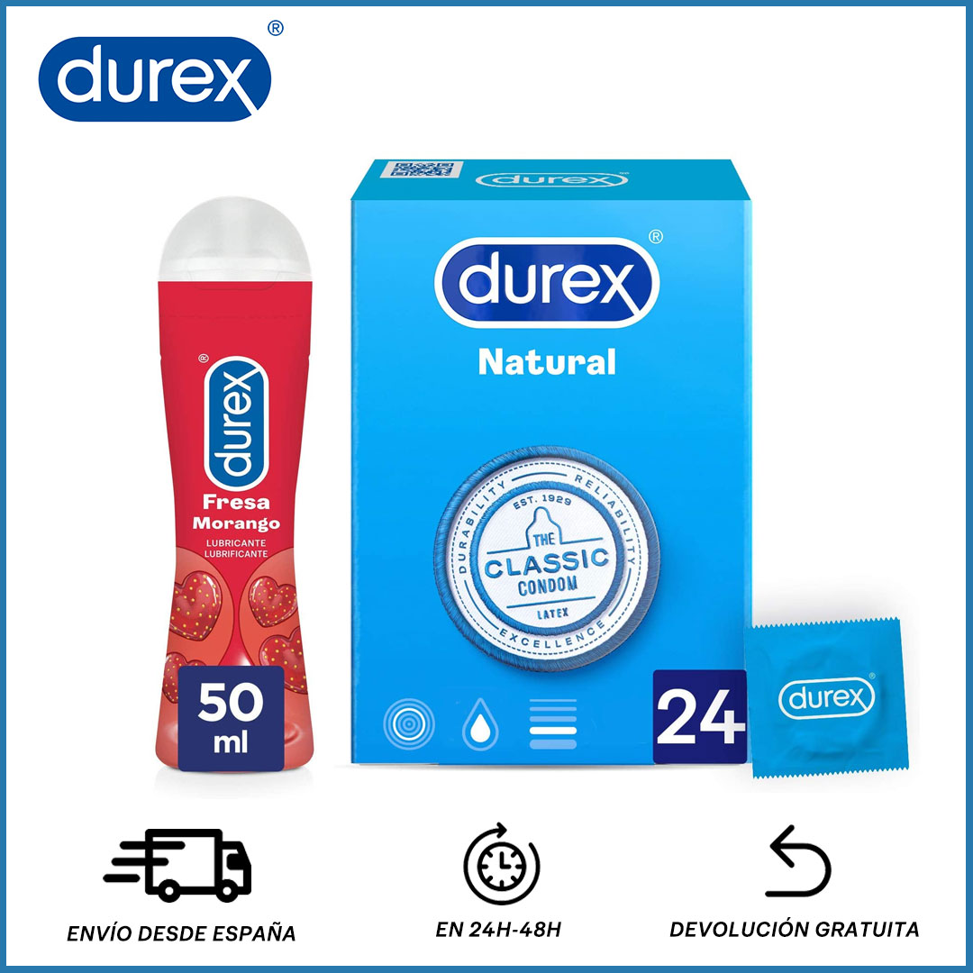 1111 Pack Durex 24 Preservativos Natural Comfort Más Lubricante 50ml Fresa 6694