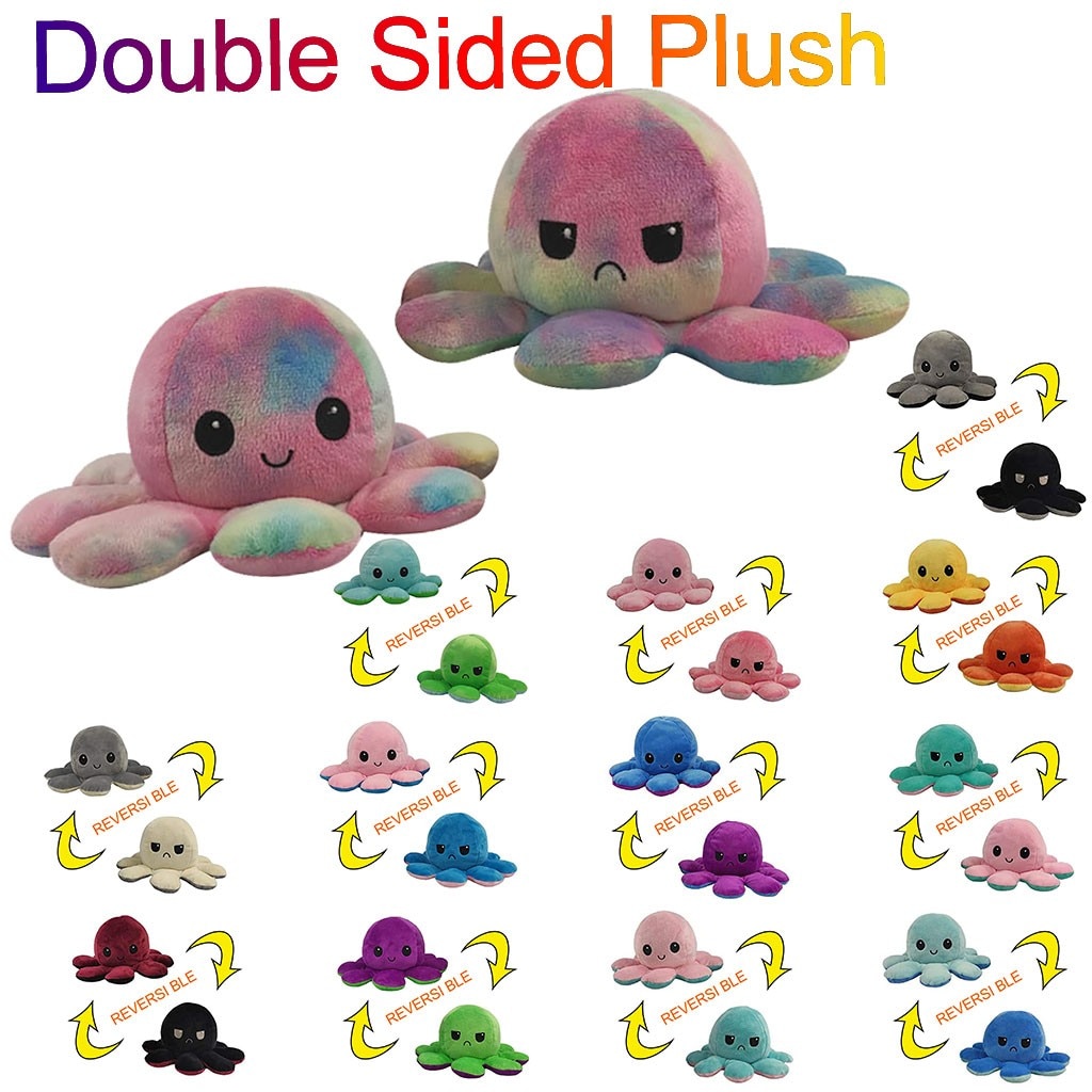 SKIPTHYBER Pulpo de peluche de pulpo, doble cara, reversible, decoración de cumpleaños, regalo para niños, niñas, amigos