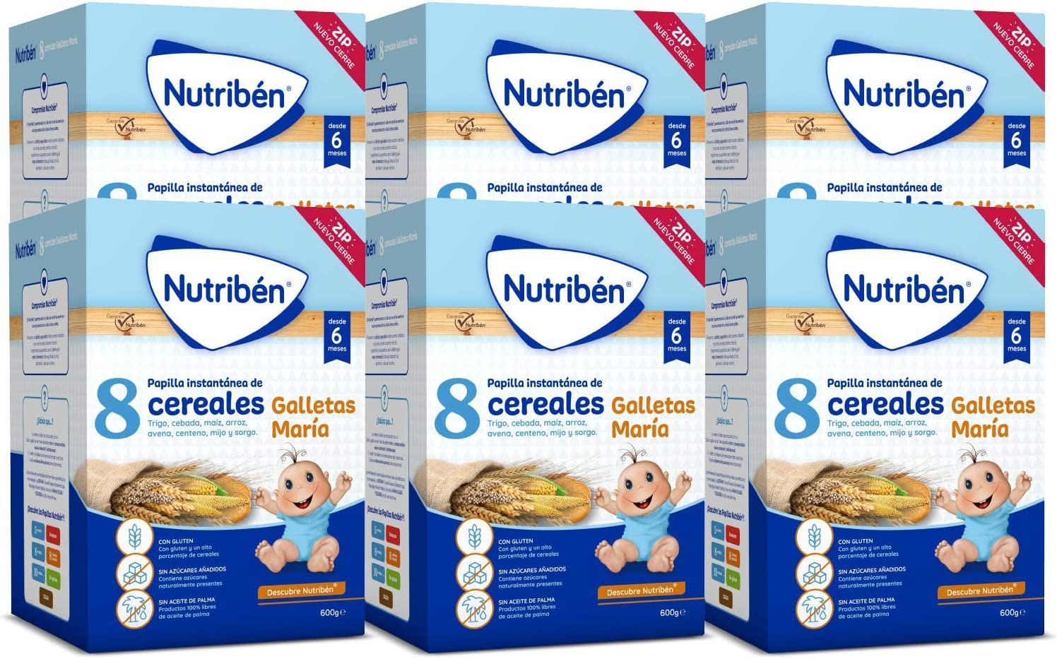 Pack 6 Nutribén Papilla 8 cereales con galletas María 600g Michollo com