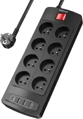 Regleta con 8 enchufes + 4 Puertos USB 
