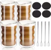Pack 4 vasos 350ml doble pared + 4 cucharas + 4 posavasos Pack 4 vasos 350ml doble pared + 4 cucharas + 4 posavasos
