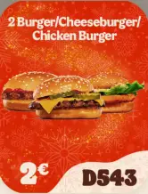 2 Burger/Cheeseburger/ Chicken Burger
