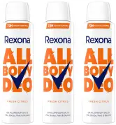 3x150ml Rexona Aerosol All Over Body Fresh Citrus 150 ml