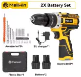 MELLWIN-Juego de taladro de impacto eléctrico inalámbrico + 2 baterías 18V