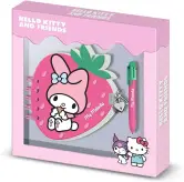 Diario Hello Kitty My Melody Strawberry + 6 bolígrafos de colores