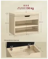 Banco zapatero de madera Vasagle 60 x 44 cm Banco zapatero de madera Vasagle 60 x 44 cm