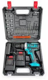 Set de taladro percutor inalámbrico + 2 baterías + accesorios