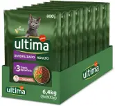 8x800gr comida seca gatos Ultima Esterilizado Adult salmón