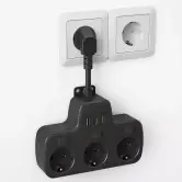 Regleta con interruptor 3 Enchufes Schuko y 3 Puertos USB Regleta con interruptor 3 Enchufes Schuko y 3 Puertos USB