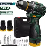 Taladro inalámbrico de Impacto 55Nm 23+1 Torque + 2 baterías + Accesorios + maletín