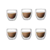 6x 80 ml Taza de cristal de doble pared