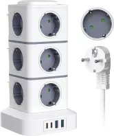 Regleta Vertical 16 en 1 con 12 Tomas + 2USB-A + 2USB-C