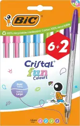 Pack 8 BIC Cristal Fun Bolígrafos de Colores de Punta Ancha 1,6 mm Pack 8 BIC Cristal Fun Bolígrafos de Colores de Punta Ancha 1,6 mm