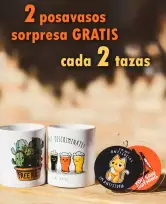 Compra 2 tazas y obtén 2 Posavasos sorpresa + calcetines gratis