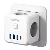 Extensor de enchufe de pared con 3 salidas de CA, 3 puertos USB y 1 tipo C