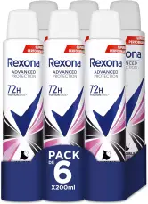 6x 200 ml Desodorante  Rexona Advance Protection Invisible Pure 72H