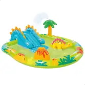 Piscina infantil hinchable con dispersor de agua y tobogán dinosaurio Intex