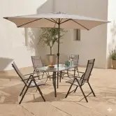 Conjunto de Jardín de Acero Mesa + 4 Sillones + 1 Parasol
