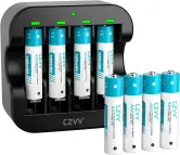 8 Pilas Recargable AAA Litio 1,5V + Cargador LED