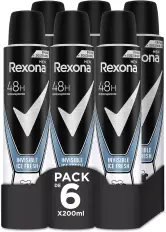 Pack de 6 desodorantes Rexona Invisible 200ml
