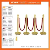 VEVOR-postes de Stanchion de oro y plata, cuerda de terciopelo rojo, barrera de línea