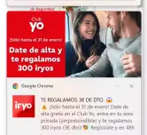 3€ DE DESCUENTO POR DARTE DE ALTA EN EL CLUB YO DE IRYO