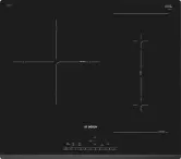 Placa de inducción Bosch Hogar Serie 6 con 17 niveles y 3 zonas de cocción. 60 cm de ancho y serigrafía lineal en negro.