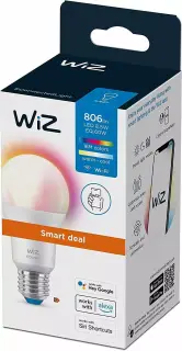WiZ - Bombilla LED Wi-Fi Inteligente, 8,5W, Luz Blanca/Color, compatible con Alexa/Google Home WiZ - Bombilla LED Wi-Fi Inteligente, 8,5W, Luz Blanca/Color, compatible con Alexa/Google Home