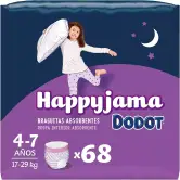 Pañales HappyJama para Niña 4-7 Años, Protección Anti-Fugas Nocturna, 68 Unidades