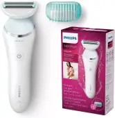 Afeitadora Femenina Philips BRL130/00, Seco y Húmedo, Mango Ergonómico, Blanco/Azul.