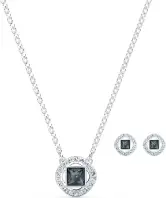 Conjunto Collar y Pendientes Angelic Square Swarovski Mujer, Cristal Gris, Baño Rodio