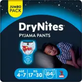 Huggies DryNites: Calzoncillos absorbentes para niños de 4-7 años, 64 unidades.