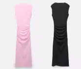 Vestido midi manga sisa frunces