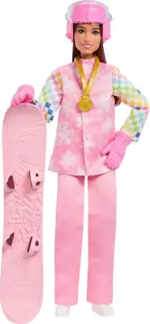 Barbie Snowboarder con tabla y 10 accesorios
