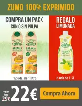 12x1L Zumo Naranja (con o sin pulpa) + 6x1,5L Limonada de Regalo + envío gratis