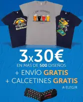 3x Camisetas (+500 diseños diferentes) + calcetines a elegir con envío gratis