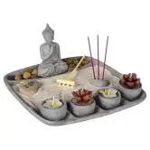 Set de Buda, Rastrillo y Cuencos Portavelas 24X24X12cm