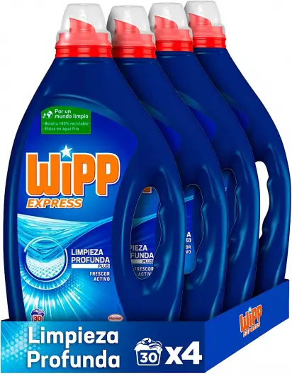 Wipp Express Detergente Líquido Azul Pack de 4 Total 120 Lavados