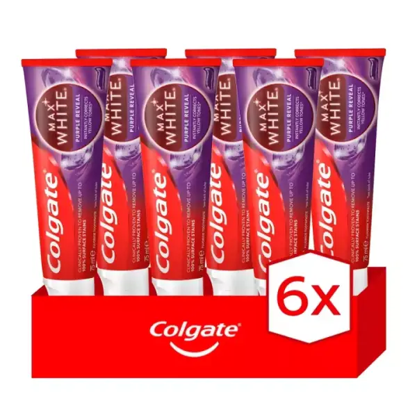 Pack de 6x 75ml Pasta de dientes Colgate Max White Purple Reveal Pack de 6x 75ml Pasta de dientes Colgate Max White Purple Reveal