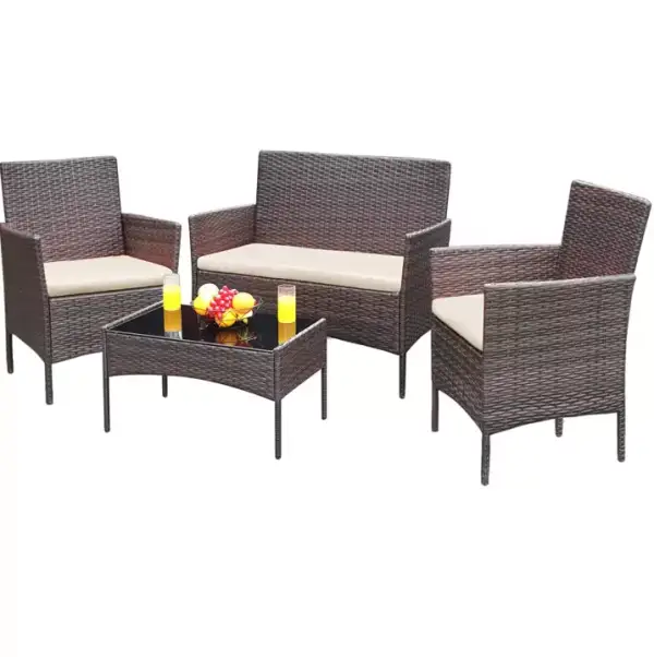 Conjunto 4 Piezas Terraza Sillones, Sofá y Mesa Ratán Conjunto 4 Piezas Terraza Sillones, Sofá y Mesa Ratán