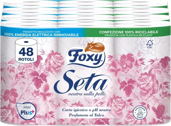 48 rollos Papel higiénico con pH Neutro Foxy Seda 48 rollos Papel higiénico con pH Neutro Foxy Seda