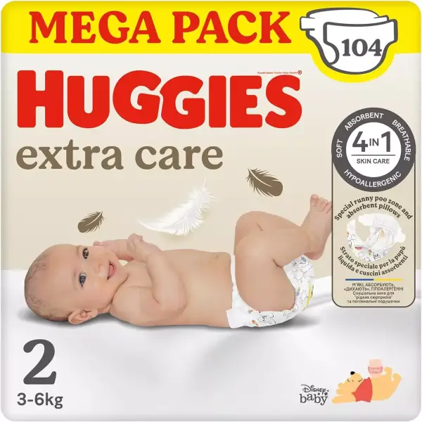 104 pañales Huggies Extra Care talla 2 104 pañales Huggies Extra Care talla 2
