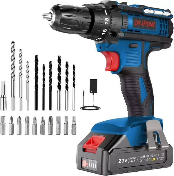Taladro atornillador DYJPOW 21V con batería de 2.0Ah Taladro atornillador DYJPOW 21V con batería de 2.0Ah