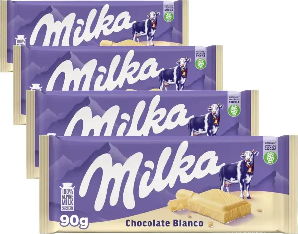 4 tabletas de Chocolate Blanco Milka 4 tabletas de Chocolate Blanco Milka