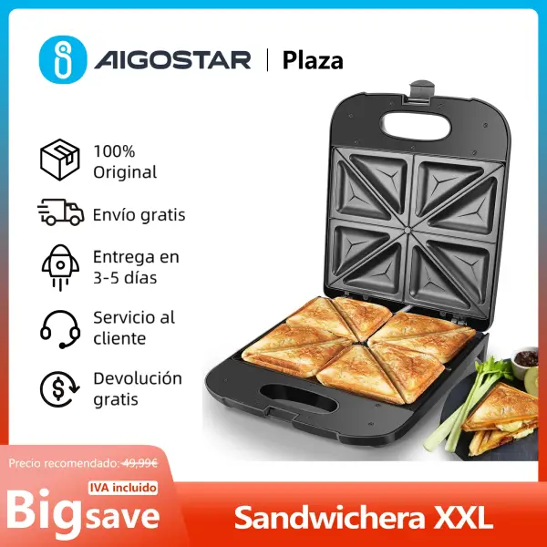 Sandwichera XXL para 4 Sándwiches Sandwichera XXL para 4 Sándwiches
