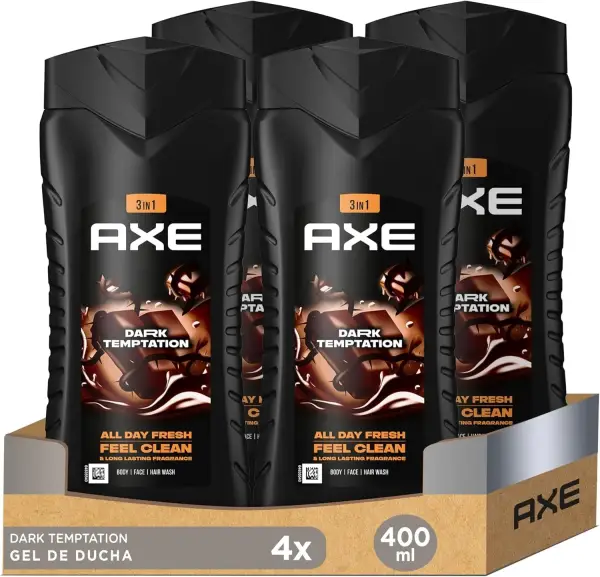 4x400ml Gel de ducha y champú Axe Dark Temptation 3en1 4x400ml Gel de ducha y champú Axe Dark Temptation 3en1