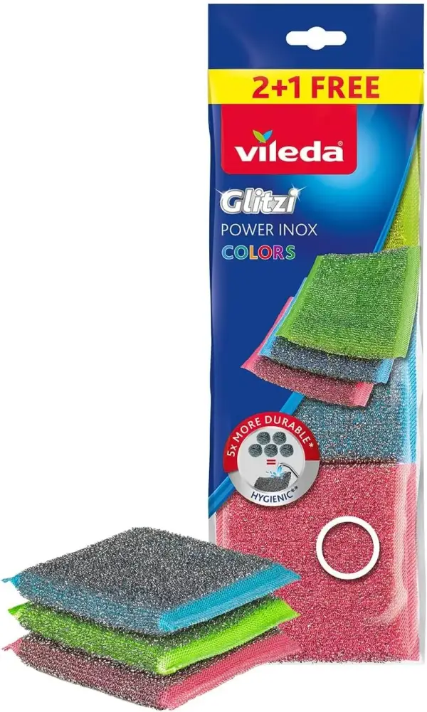 3 esponjas Vileda Glitzi Power INOX Colors 3 esponjas Vileda Glitzi Power INOX Colors