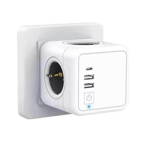 Cubo Enchufe Multiple con 4 Tomas + 2 USB A y 1 USB C Cubo Enchufe Multiple con 4 Tomas + 2 USB A y 1 USB C