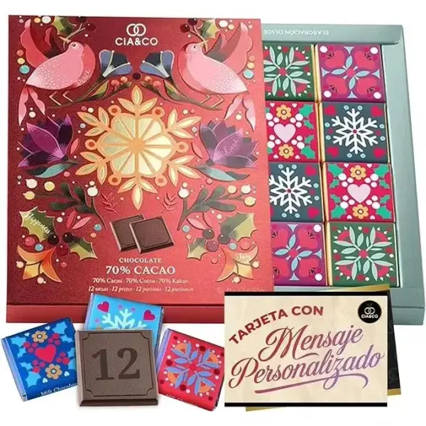 Caja regalo con 12 chocolatinas de chocolate negro 70% Caja regalo con 12 chocolatinas de chocolate negro 70%