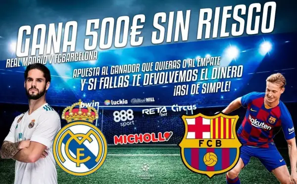 +600€ retirables en el Real Madrid vs Barcelona + 5€ por amigo invitado +600€ retirables en el Real Madrid vs Barcelona + 5€ por amigo invitado